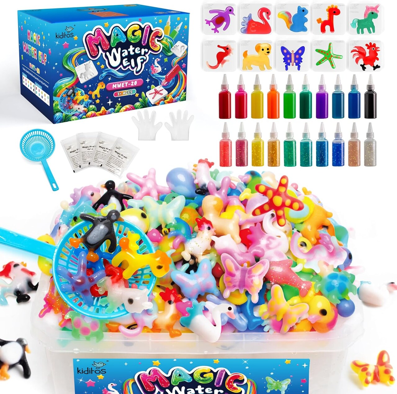 Magic Water Elf Toy Kit, Aqua Fairy Water Gel Kit-20 Magic Gel&10 Animal Molds–Make Your Own Water Pets & Squishy Toys–Fun Summer DIY Craft Kit, Birthday Gifts & Party Favors for Kids Ages 3+